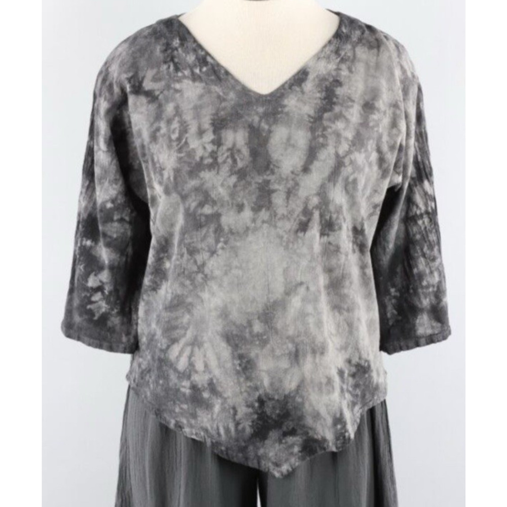 Oh My Gauze Lynn Cotton Gauze Top‎ Womens Sz 2 L Gray Tie Dye Lagenlook Boho